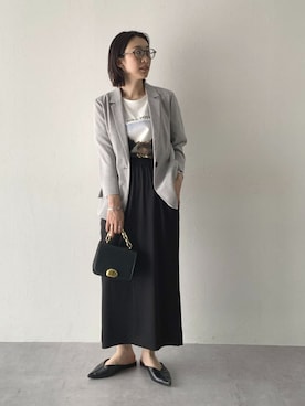 「nissen（ニッセン）の【接触冷感・吸水速乾】 ひんやり素材フォトプリント半袖Tシャツ ［Soiunique］（Tシャツ/カットソー、ホワイト系）」を使った、あやぱんさん（レディース・157cm）の春コーディネート