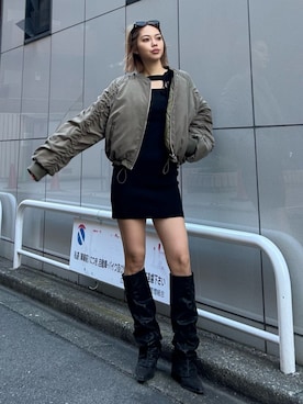 「アイテム（MA-1）」を使った、MINAMIさん（レディース・163cm）の冬コーディネート