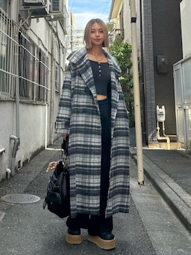 「アイテム（チェスターコート）」を使った、MINAMIさん（レディース・163cm）の秋コーディネート