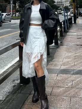 「レーススカート」｜「アイテム（ブルゾン）」を使った、MINAMIさん（レディース・163cm）の秋コーディネート