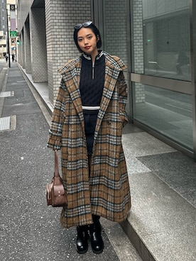 「アイテム（チェスターコート、その他）」を使った、MINAMIさん（レディース・163cm）の冬コーディネート