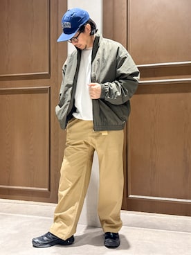 「Grand PARK（グランドパーク）のフルダルナイロン スタンドカラージップブルゾン（その他アウター、グリーン系）」を使った、Grand PARK MENSさん（メンズ・168cm）の春コーディネート