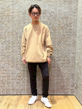 「Grand PARK（グランドパーク）のドライアクティブ テックテーパードパンツ（その他パンツ、ブラック系）」を使った、Grand PARK MENSさん（メンズ・168cm）の春コーディネート