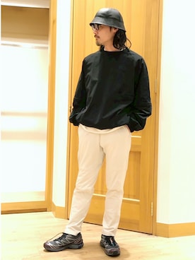 「Grand PARK（グランドパーク）のドライアクティブ テックテーパードパンツ（その他パンツ、ホワイト系）」を使った、Grand PARK MENSさん（メンズ・168cm）の春コーディネート