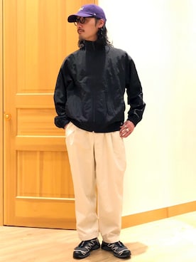 「Grand PARK（グランドパーク）のフルダルナイロン スタンドカラージップブルゾン（その他アウター、ブラック系）」を使った、Grand PARK MENSさん（メンズ・168cm）の春コーディネート