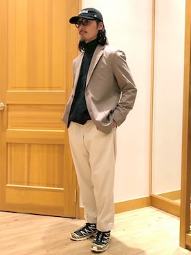 「Grand PARK（グランドパーク）のナイロンリップストレッチテーラードジャケット（テーラードジャケット、ベージュ系）」を使った、Grand PARK MENSさん（メンズ・168cm）の春コーディネート