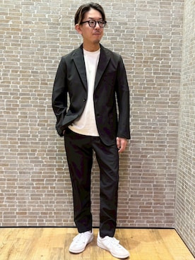 「Grand PARK（グランドパーク）のナイロンリップストレッチイージーパンツ（その他パンツ、ブラック系）」を使った、Grand PARK MENSさん（メンズ・168cm）の春コーディネート