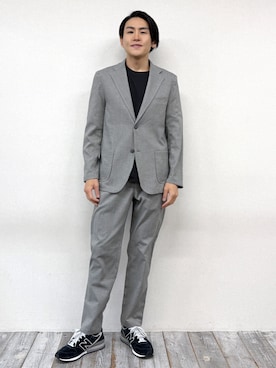 「Grand PARK（グランドパーク）のリネンライクポリエステルテーラードジャケット（テーラードジャケット、グレー系）」を使った、Grand PARK MENSさん（メンズ・168cm）の春コーディネート