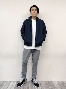 「Grand PARK（グランドパーク）のフルダルナイロン スタンドカラージップブルゾン（その他アウター、ブルー系）」を使った、Grand PARK MENSさん（メンズ・168cm）の春コーディネート