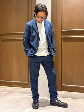 「Grand PARK（グランドパーク）のリネンライクポリエステルテーラードジャケット（テーラードジャケット、ブルー系）」を使った、Grand PARK MENSさん（メンズ・168cm）の春コーディネート