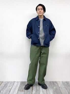 「Grand PARK（グランドパーク）のBROOKLYN OVERALLデニムカバーオール（デニムジャケット、ブルー系）」を使った、Grand PARK MENSさん（メンズ・168cm）の春コーディネート