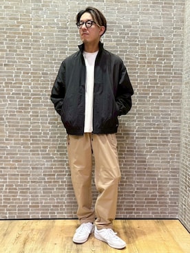 「Grand PARK（グランドパーク）のフルダルナイロン スタンドカラージップブルゾン（その他アウター、ブラック系）」を使った、Grand PARK MENSさん（メンズ・168cm）の春コーディネート