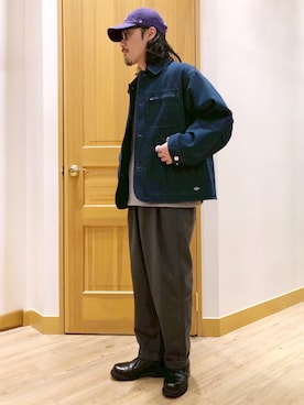 「Grand PARK（グランドパーク）のBROOKLYN OVERALLデニムカバーオール（デニムジャケット、ブルー系）」を使った、Grand PARK MENSさん（メンズ・168cm）の春コーディネート