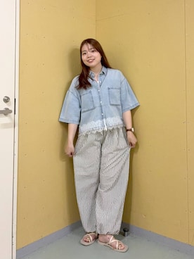 「LOWRYS FARM（ローリーズファーム）のカンドウフィットサムリングサンダル 638124（サンダル、ホワイト系）」を使った、yuminaさん（レディース・160cm）の夏コーディネート