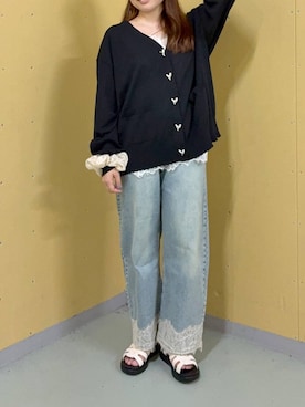 「LOWRYS FARM（ローリーズファーム）のレースデニム　601055（デニムパンツ、ブルー系）」を使った、yuminaさん（レディース・160cm）の夏コーディネート