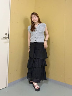 「LOWRYS FARM（ローリーズファーム）のスタイルＵＰクロスカップキャミ　100757（Tシャツ/カットソー、ホワイト系）」を使った、yuminaさん（レディース・160cm）の夏コーディネート