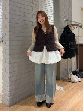 「LOWRYS FARM（ローリーズファーム）のバルーンベルト 1042988（ベルト、ホワイト系）」を使った、yuminaさん（レディース・160cm）の秋コーディネート
