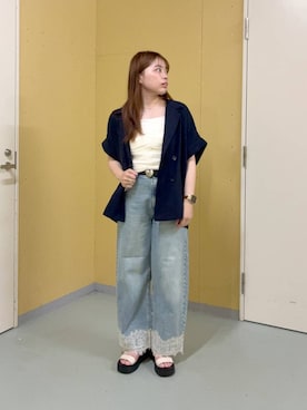 「A part by（アパートバイ）のハートモチーフベルト（ベルト、ブラック系）」を使った、yuminaさん（レディース・160cm）の夏コーディネート