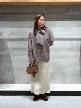 「LOWRYS FARM（ローリーズファーム）のビックボウタイチェックシャツ  573050（シャツ/ブラウス）」を使った、yuminaさん（レディース・160cm）の秋コーディネート