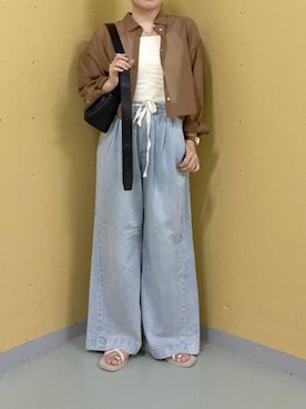 「LOWRYS FARM（ローリーズファーム）のイージーバギーデニム　601067（デニムパンツ、ブルー系）」を使った、yuminaさん（レディース・160cm）の夏コーディネート