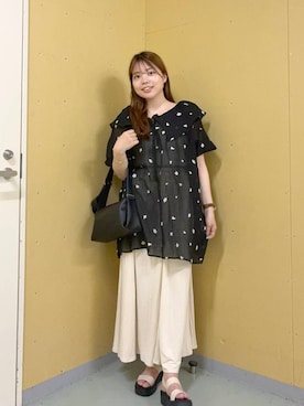「LOWRYS FARM（ローリーズファーム）のスタイルＵＰクロスカップキャミ　100757（Tシャツ/カットソー、ホワイト系）」を使った、yuminaさん（レディース・160cm）の夏コーディネート