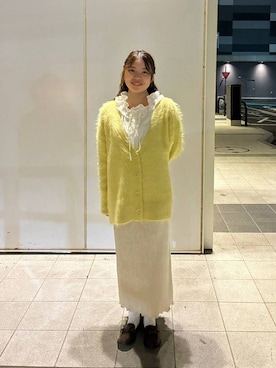 「LOWRYS FARM（ローリーズファーム）のシャギーロングＶカーディガン　595935（カーディガン/ボレロ）」を使った、yuminaさん（レディース・160cm）の秋コーディネート