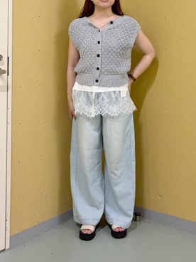「LOWRYS FARM（ローリーズファーム）のポコポコベスト 　1046785（ベスト、グレー系）」を使った、yuminaさん（レディース・160cm）の夏コーディネート