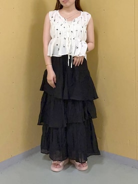 「LOWRYS FARM（ローリーズファーム）のカンドウフィットサテンサンダル　637895（サンダル、ピンク系）」を使った、yuminaさん（レディース・160cm）の夏コーディネート