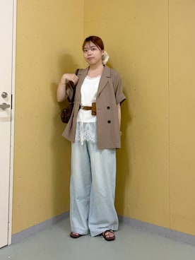 「Andemiu（アンデミュウ）のドットガラBIGシュシュ591744（シュシュ、ホワイト系）」を使った、yuminaさん（レディース・160cm）の夏コーディネート