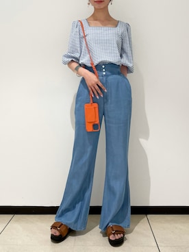 「アイテム（スマホケース/カバー、オレンジ系）」を使った、makoさん（レディース・157cm）の夏コーディネート