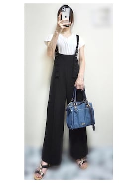 「ANAP（アナップ）のアイテム（オールインワン・サロペット）」を使った、emさん（レディース・158cm）の夏コーディネート