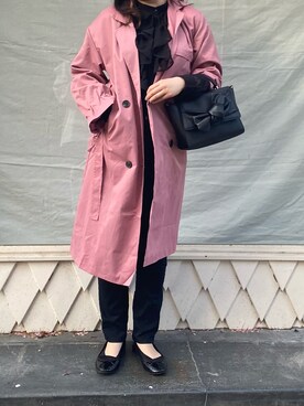 「JUNOAH（ジュノア）のアイテム（トレンチコート）」を使った、pomu   [相互フォロー]さん（レディース・157cm）の春コーディネート