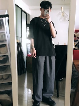 「plain-me（プレインミー）のアイテム（スラックス）」を使った、hank930415さん（メンズ・173cm）の冬コーディネート
