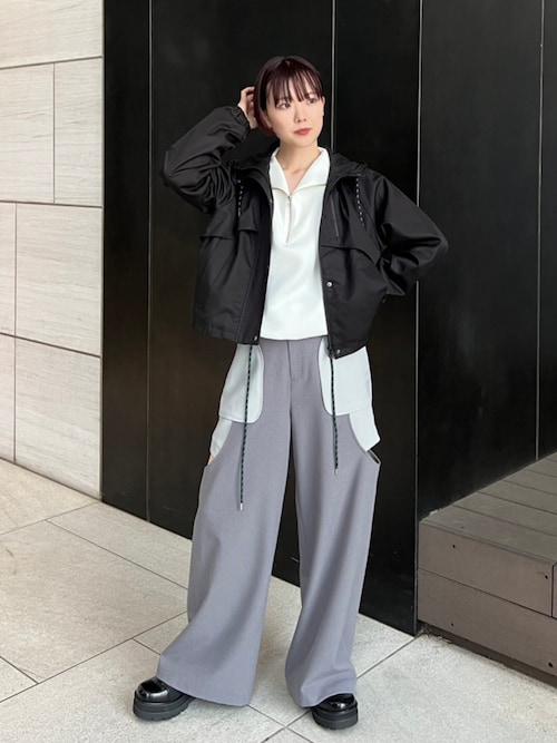 手洗い可能＞＜防シワ＞レイヤードライクカットアウトストレートパンツ 