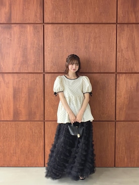 「MERAKI（メラキ）のハートジャガードペプラムトップス（その他トップス、ホワイト系）」を使った、あすchanさん（レディース・157cm）の夏コーディネート