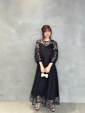 「MERAKI（メラキ）のオーガンジーレースブラウス（シャツ/ブラウス、ブラック系）」を使った、あすchanさん（レディース・157cm）の夏コーディネート