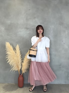 「MERAKI（メラキ）のチュールペプラムトップス（その他トップス、ホワイト系）」を使った、あすchanさん（レディース・157cm）の夏コーディネート