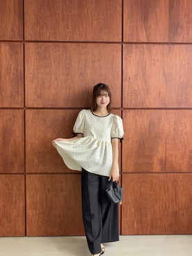 「MERAKI（メラキ）のハートジャガードペプラムトップス（その他トップス、ホワイト系）」を使った、あすchanさん（レディース・157cm）の夏コーディネート