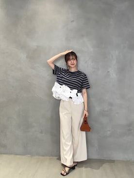 「MERAKI（メラキ）のダブルリボンフリルトップス（その他トップス、その他）」を使った、あすchanさん（レディース・157cm）の夏コーディネート