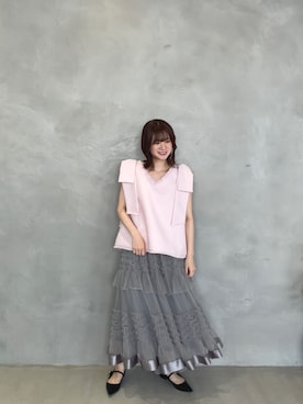 「MERAKI（メラキ）のツイードリボンジレ（ベスト、ピンク系）」を使った、あすchanさん（レディース・157cm）の夏コーディネート