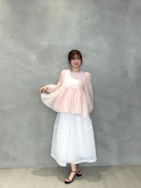 「MERAKI（メラキ）のジャガードカーブライントップス（その他トップス、ピンク系）」を使った、あすchanさん（レディース・157cm）の春コーディネート