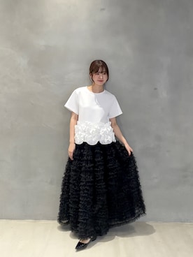 「MERAKI（メラキ）のヘムラインデザインTシャツ（Tシャツ/カットソー、ホワイト系）」を使った、あすchanさん（レディース・157cm）の春コーディネート