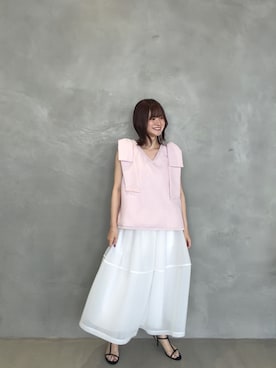 「MERAKI（メラキ）のツイードリボンジレ（ベスト、ピンク系）」を使った、あすchanさん（レディース・157cm）の春コーディネート