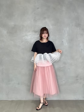 「MERAKI（メラキ）のドットフリルヘムライントップス（その他トップス、ブラック系）」を使った、あすchanさん（レディース・157cm）の春コーディネート