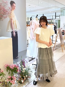 「MERAKI（メラキ）のバルーンスリーブトップス（その他トップス、ホワイト系）」を使った、あすchanさん（レディース・157cm）の春コーディネート