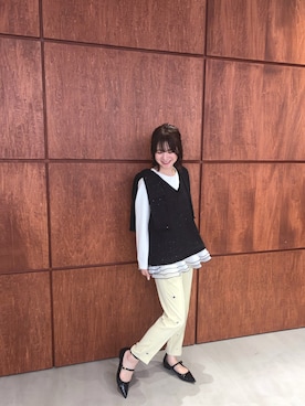 「MERAKI（メラキ）のメロウフレアトップス（その他トップス、ホワイト系）」を使った、あすchanさん（レディース・157cm）の春コーディネート