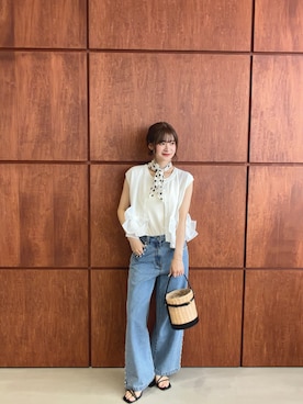 「MERAKI（メラキ）のフロントボタンリボントップス（その他トップス、ホワイト系）」を使った、あすchanさん（レディース・157cm）の夏コーディネート