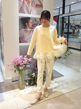 「MERAKI（メラキ）のメロウフレアトップス（その他トップス、イエロー系）」を使った、あすchanさん（レディース・157cm）の春コーディネート