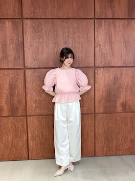 「MERAKI（メラキ）のバックハートジャガードトップス（シャツ/ブラウス、ピンク系）」を使った、あすchanさん（レディース・157cm）の春コーディネート