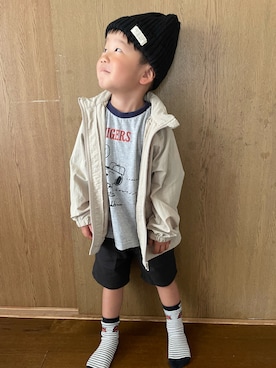 「アイテム（帽子）」を使った、haru♡坊さん（キッズ・100cm）の秋コーディネート
